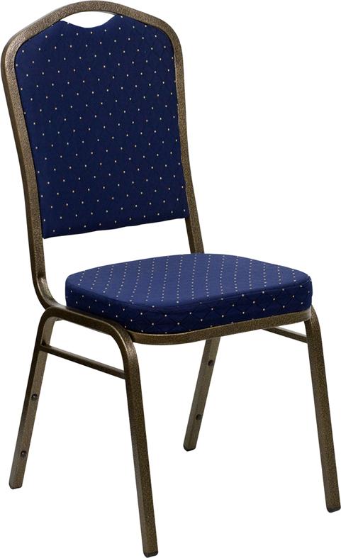 Flash Furniture HERCULES Series Crown Back Stacking Banquet Chair in Navy Blue Dot Patterned Fabric – Gold Vein Frame – FD-C01-GOLDVEIN-S0810-GG Supply