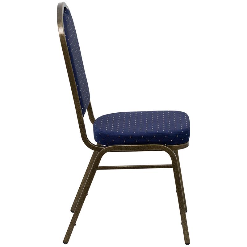Flash Furniture HERCULES Series Crown Back Stacking Banquet Chair in Navy Blue Dot Patterned Fabric – Gold Vein Frame – FD-C01-GOLDVEIN-S0810-GG Supply