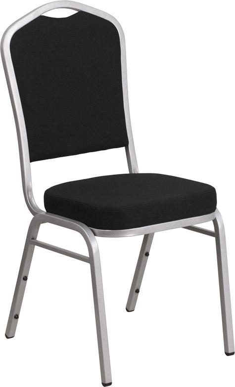 Flash Furniture HERCULES Series Crown Back Stacking Banquet Chair in Black Fabric – Silver Frame – FD-C01-S-11-GG Hot on Sale