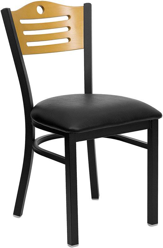 Flash Furniture HERCULES Series Black Slat Back Metal Restaurant Chair – Natural Wood Back, Black Vinyl Seat – XU-DG-6G7B-SLAT-BLKV-GG Online Hot Sale