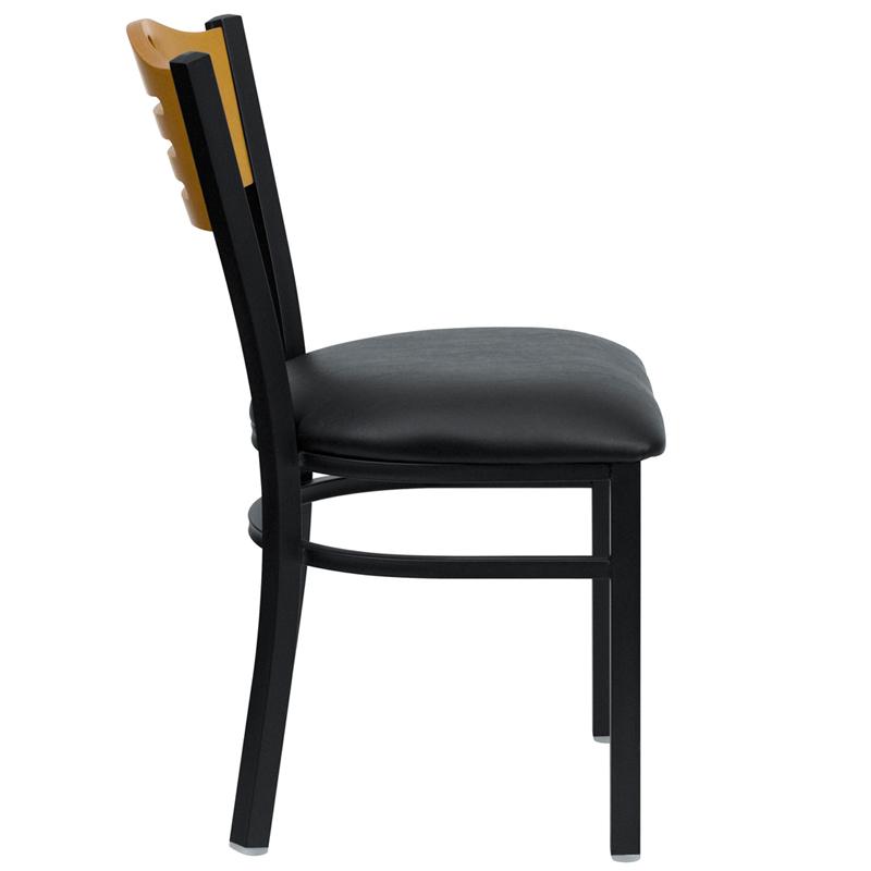 Flash Furniture HERCULES Series Black Slat Back Metal Restaurant Chair – Natural Wood Back, Black Vinyl Seat – XU-DG-6G7B-SLAT-BLKV-GG Online Hot Sale