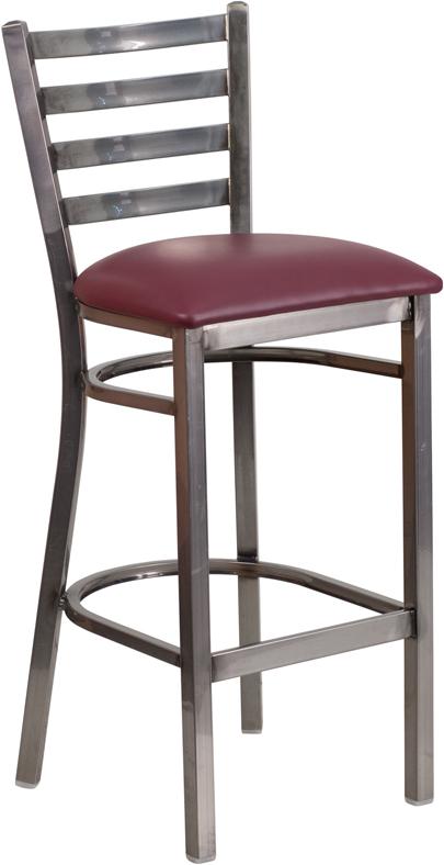 Flash Furniture HERCULES Series Clear Coated Ladder Back Metal Restaurant Barstool – Burgundy Vinyl Seat – XU-DG697BLAD-CLR-BAR-BURV-GG Hot on Sale
