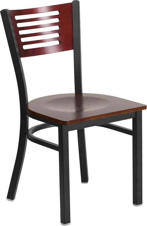 Flash Furniture HERCULES Series Black Slat Back Metal Restaurant Chair – Mahogany Wood Back & Seat – XU-DG-6G5B-MAH-MTL-GG on Sale