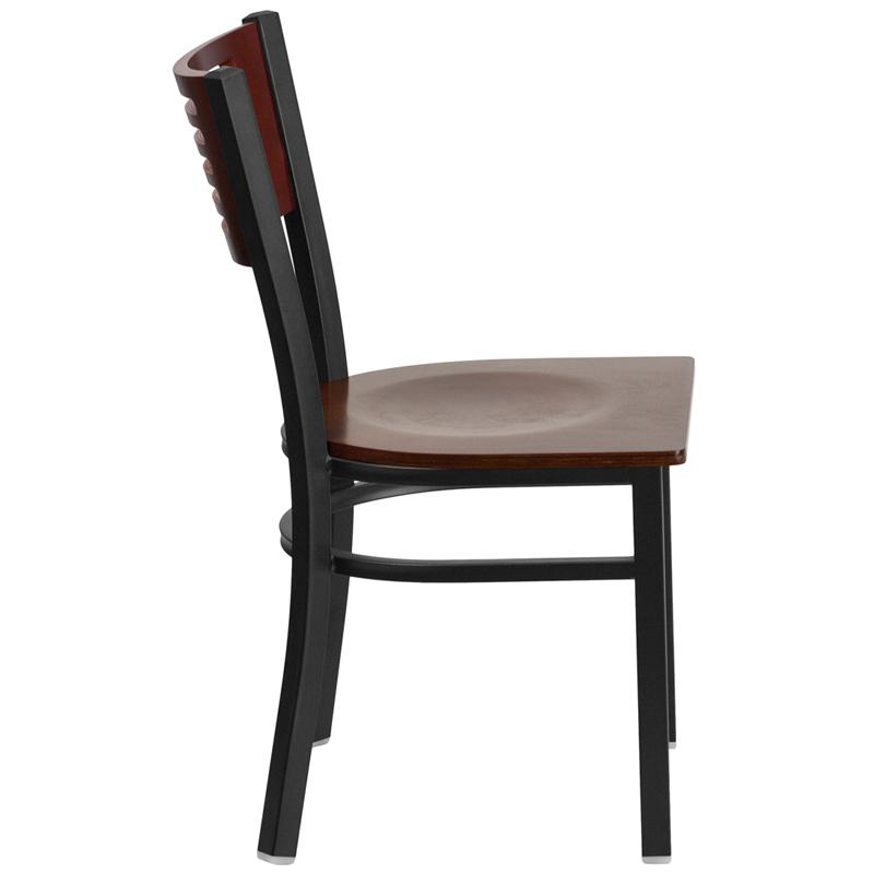 Flash Furniture HERCULES Series Black Slat Back Metal Restaurant Chair – Mahogany Wood Back & Seat – XU-DG-6G5B-MAH-MTL-GG on Sale