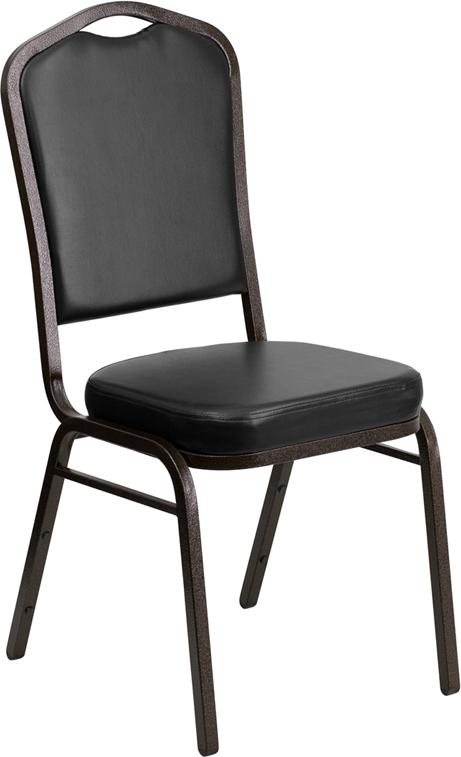 Flash Furniture HERCULES Series Crown Back Stacking Banquet Chair in Black Vinyl – Gold Vein Frame – FD-C01-GOLDVEIN-BK-VY-GG Discount
