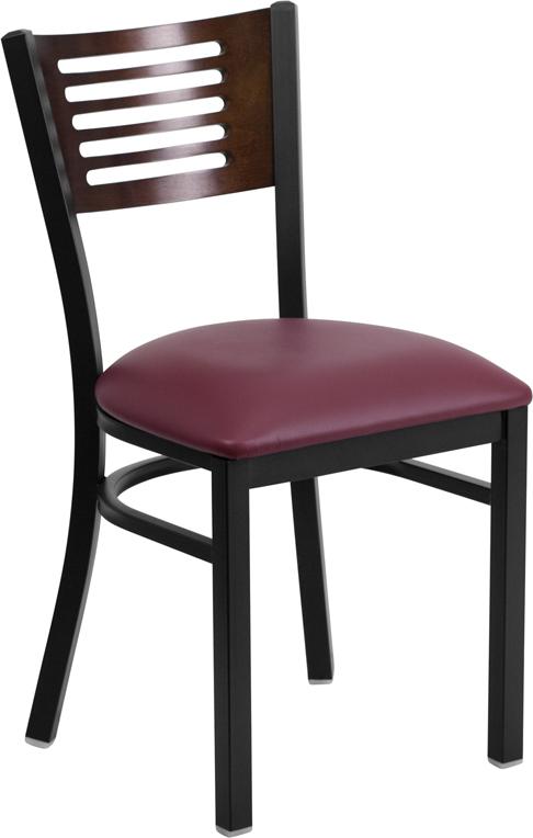 Flash Furniture HERCULES Series Black Slat Back Metal Restaurant Chair – Walnut Wood Back, Burgundy Vinyl Seat – XU-DG-6G5B-WAL-BURV-GG Sale