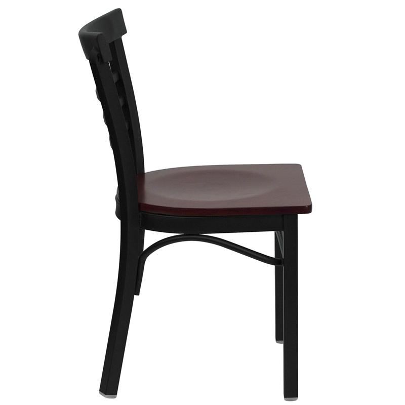 Flash Furniture HERCULES Series Black Three-Slat Ladder Back Metal Restaurant Chair – Mahogany Wood Seat – XU-DG6Q6B1LAD-MAHW-GG Discount