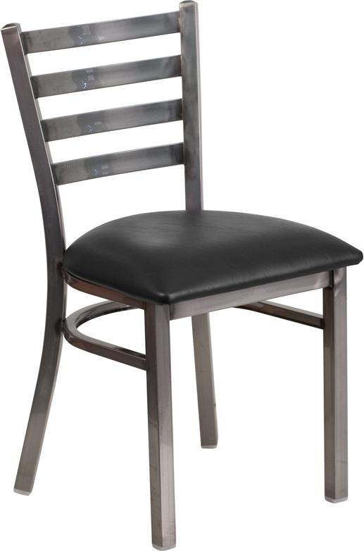 Flash Furniture HERCULES Series Clear Coated Ladder Back Metal Restaurant Chair – Black Vinyl Seat – XU-DG694BLAD-CLR-BLKV-GG Online