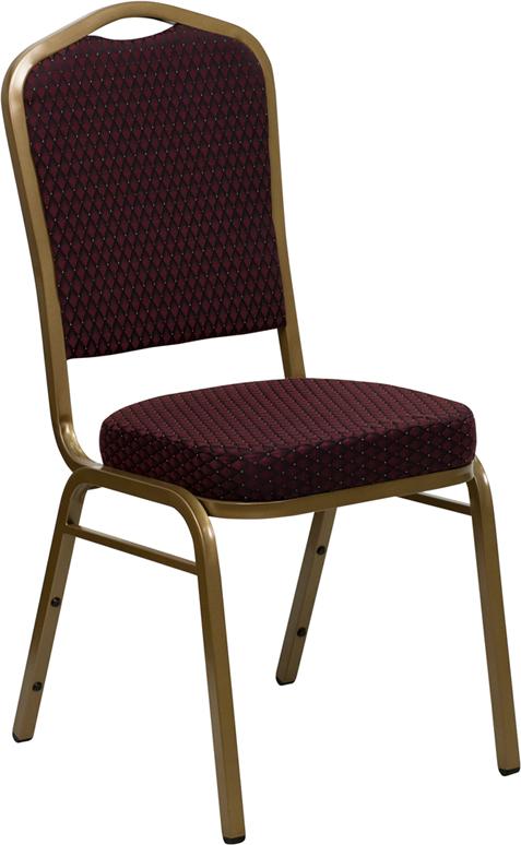 Flash Furniture HERCULES Series Crown Back Stacking Banquet Chair in Burgundy Patterned Fabric – Gold Frame – FD-C01-ALLGOLD-EFE1679-GG Sale