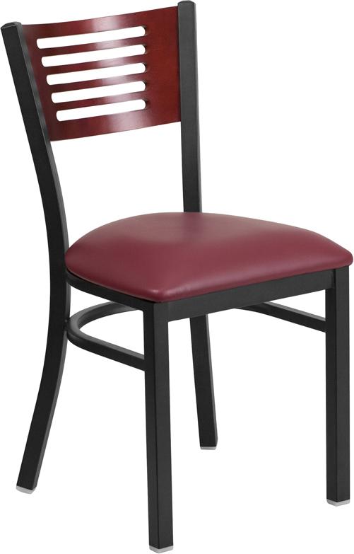 Flash Furniture HERCULES Series Black Slat Back Metal Restaurant Chair – Mahogany Wood Back, Burgundy Vinyl Seat – XU-DG-6G5B-MAH-BURV-GG Online Hot Sale