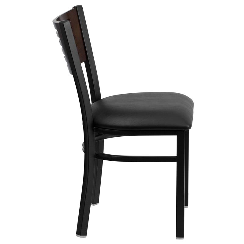 Flash Furniture HERCULES Series Black Slat Back Metal Restaurant Chair – Walnut Wood Back, Black Vinyl Seat – XU-DG-6G5B-WAL-BLKV-GG Fashion