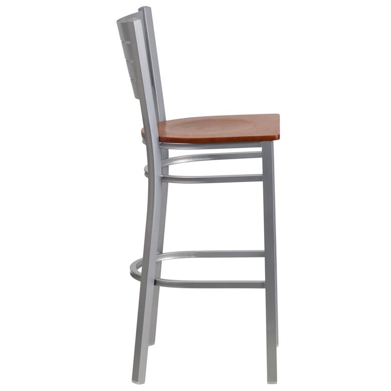 Flash Furniture HERCULES Series Silver Slat Back Metal Restaurant Barstool – Cherry Wood Seat – XU-DG-60402-BAR-CHYW-GG Online Sale