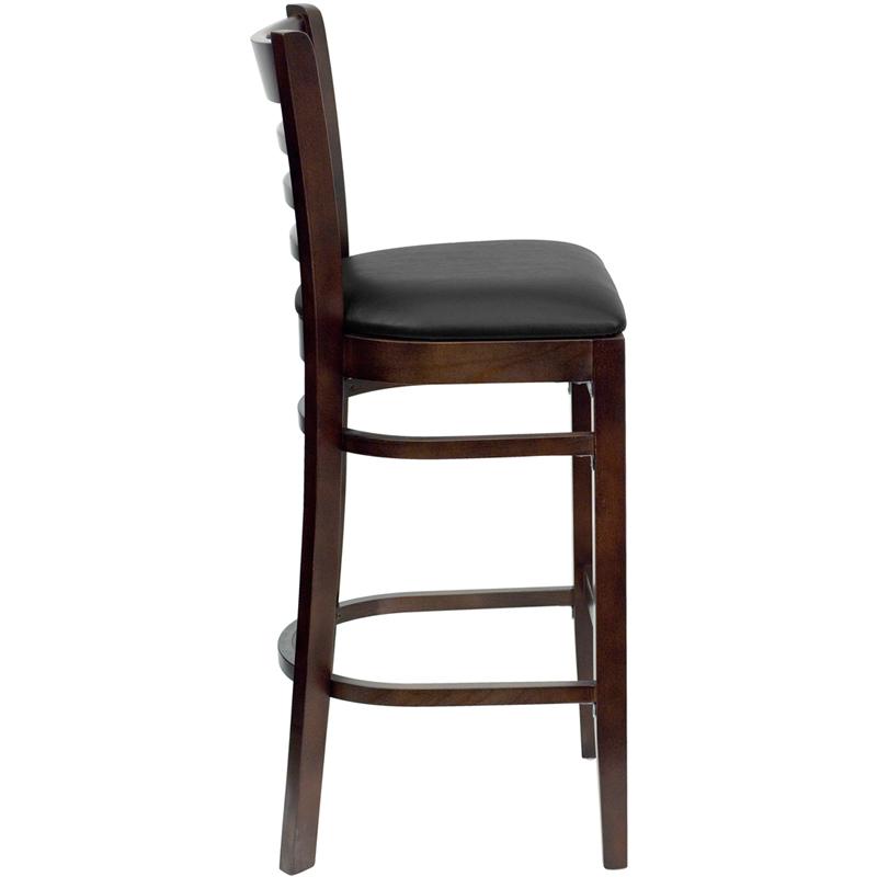 Flash Furniture HERCULES Series Ladder Back Walnut Wood Restaurant Barstool – Black Vinyl Seat – XU-DGW0005BARLAD-WAL-BLKV-GG Supply