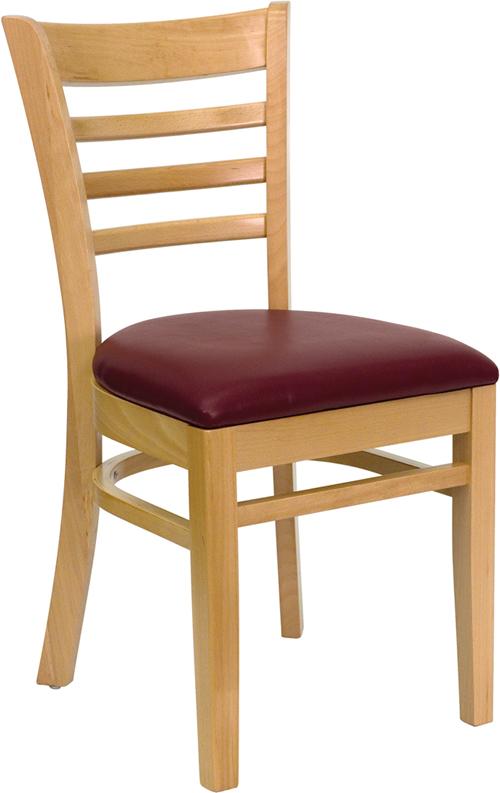 Flash Furniture HERCULES Series Ladder Back Natural Wood Restaurant Chair – Burgundy Vinyl Seat – XU-DGW0005LAD-NAT-BURV-GG Supply