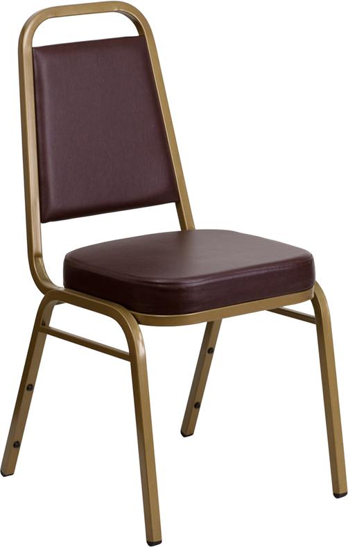 Flash Furniture HERCULES Series Trapezoidal Back Stacking Banquet Chair in Brown Vinyl – Gold Frame – FD-BHF-1-ALLGOLD-BN-GG Sale