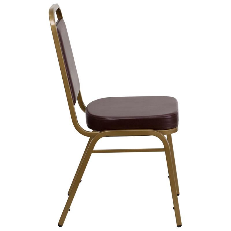 Flash Furniture HERCULES Series Trapezoidal Back Stacking Banquet Chair in Brown Vinyl – Gold Frame – FD-BHF-1-ALLGOLD-BN-GG Sale