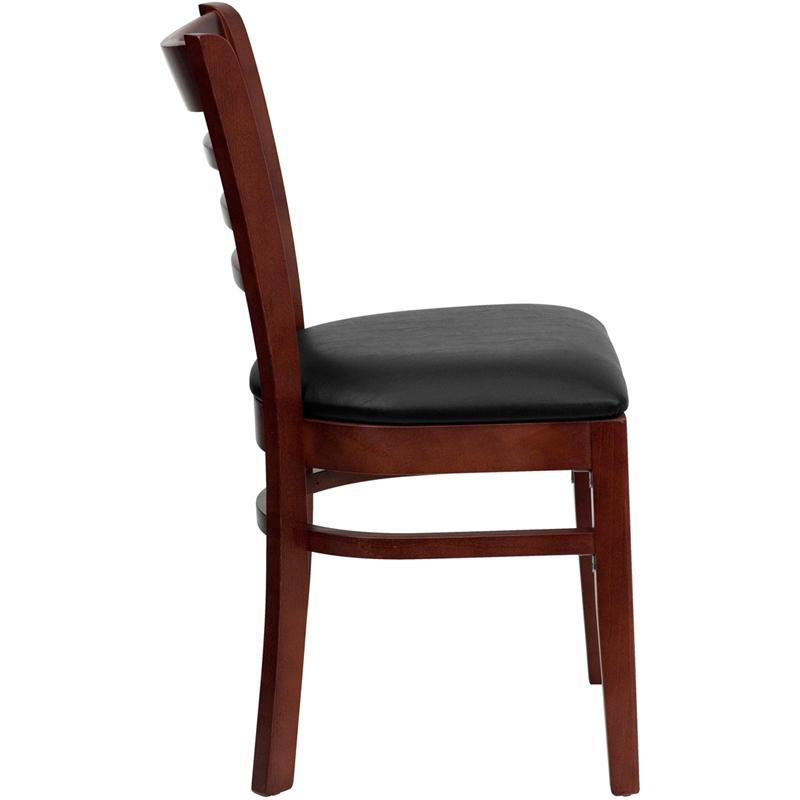 Flash Furniture HERCULES Series Ladder Back Mahogany Wood Restaurant Chair – Black Vinyl Seat – XU-DGW0005LAD-MAH-BLKV-GG Hot on Sale