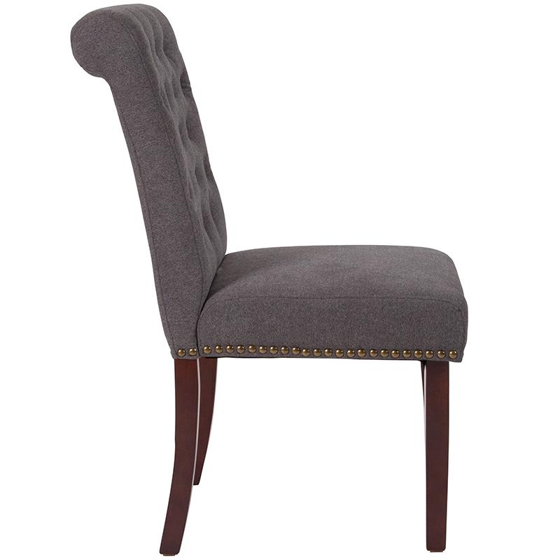 Flash Furniture HERCULES Series Dark Gray Fabric Parsons Chair with Rolled Back, Accent Nail Trim and Walnut Finish – BT-P-DKGY-FAB-GG Online now