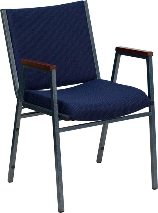 Flash Furniture HERCULES Series Heavy Duty Navy Blue Dot Fabric Stack Chair with Arms – XU-60154-NVY-GG Supply