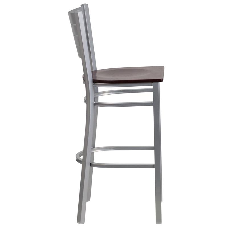 Flash Furniture HERCULES Series Silver Slat Back Metal Restaurant Barstool – Mahogany Wood Seat – XU-DG-60402-BAR-MAHW-GG Hot on Sale