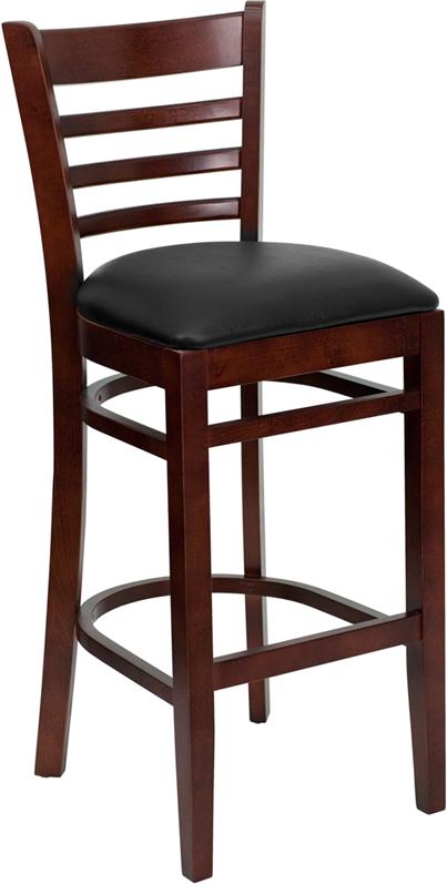 Flash Furniture HERCULES Series Ladder Back Mahogany Wood Restaurant Barstool – Black Vinyl Seat – XU-DGW0005BARLAD-MAH-BLKV-GG Sale