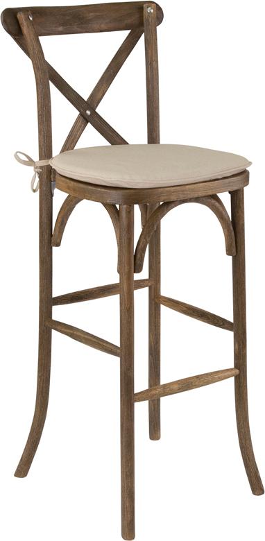 Flash Furniture HERCULES Series Dark Antique Wood Cross Back Barstool with Cushion – XA-X-BAR-GO-BC-GG Hot on Sale