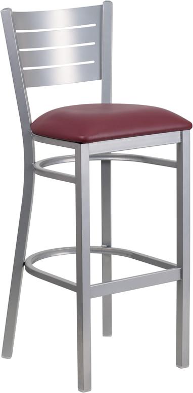 Flash Furniture HERCULES Series Silver Slat Back Metal Restaurant Barstool – Burgundy Vinyl Seat – XU-DG-60402-BAR-BURV-GG Online