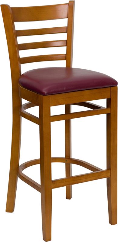 Flash Furniture HERCULES Series Ladder Back Cherry Wood Restaurant Barstool – Burgundy Vinyl Seat – XU-DGW0005BARLAD-CHY-BURV-GG Supply