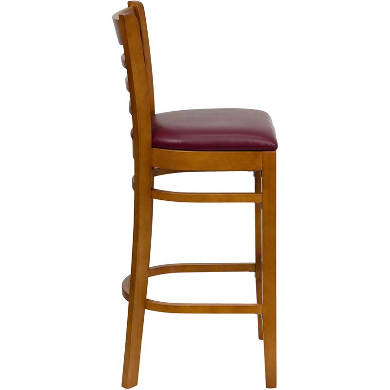 Flash Furniture HERCULES Series Ladder Back Cherry Wood Restaurant Barstool – Burgundy Vinyl Seat – XU-DGW0005BARLAD-CHY-BURV-GG Supply