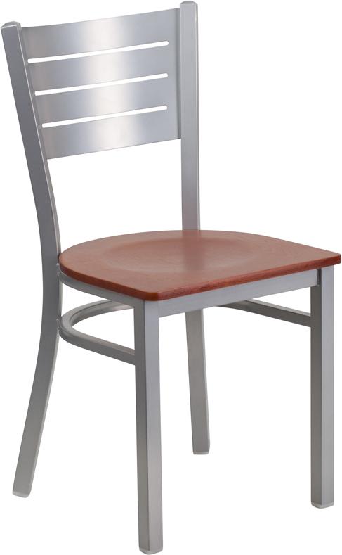 Flash Furniture HERCULES Series Silver Slat Back Metal Restaurant Chair – Cherry Wood Seat – XU-DG-60401-CHYW-GG Online Hot Sale