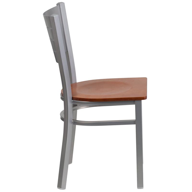Flash Furniture HERCULES Series Silver Slat Back Metal Restaurant Chair – Cherry Wood Seat – XU-DG-60401-CHYW-GG Online Hot Sale