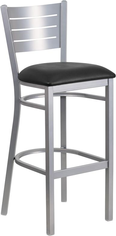 Flash Furniture HERCULES Series Silver Slat Back Metal Restaurant Barstool – Black Vinyl Seat – XU-DG-60402-BAR-BLKV-GG Online