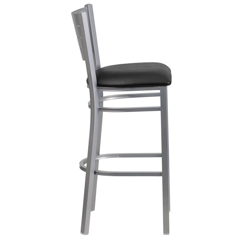 Flash Furniture HERCULES Series Silver Slat Back Metal Restaurant Barstool – Black Vinyl Seat – XU-DG-60402-BAR-BLKV-GG Online