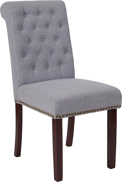 Flash Furniture HERCULES Series Light Gray Fabric Parsons Chair with Rolled Back, Accent Nail Trim and Walnut Finish – BT-P-LTGY-FAB-GG on Sale