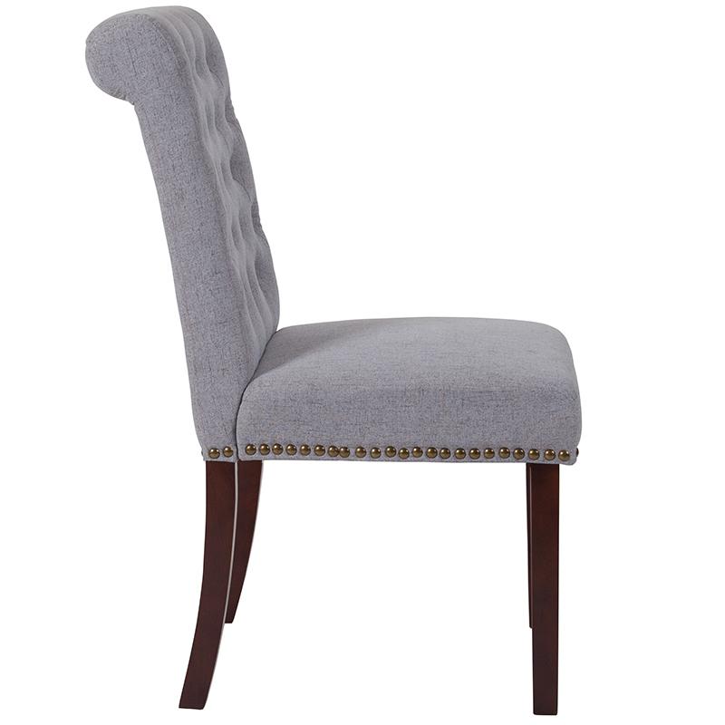 Flash Furniture HERCULES Series Light Gray Fabric Parsons Chair with Rolled Back, Accent Nail Trim and Walnut Finish – BT-P-LTGY-FAB-GG on Sale