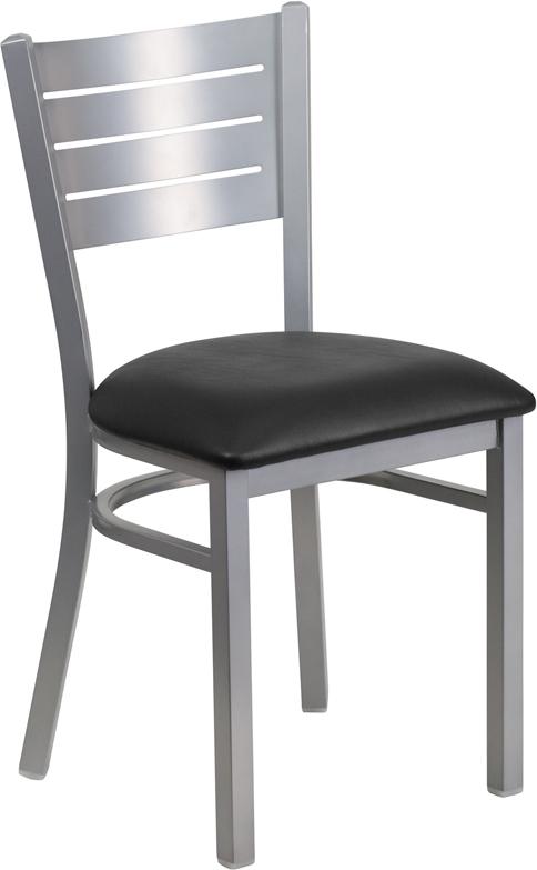 Flash Furniture HERCULES Series Silver Slat Back Metal Restaurant Chair – Black Vinyl Seat – XU-DG-60401-BLKV-GG Online now