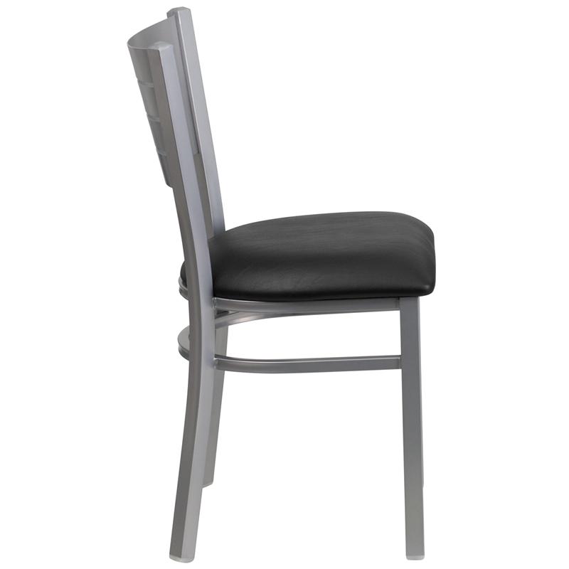 Flash Furniture HERCULES Series Silver Slat Back Metal Restaurant Chair – Black Vinyl Seat – XU-DG-60401-BLKV-GG Online now