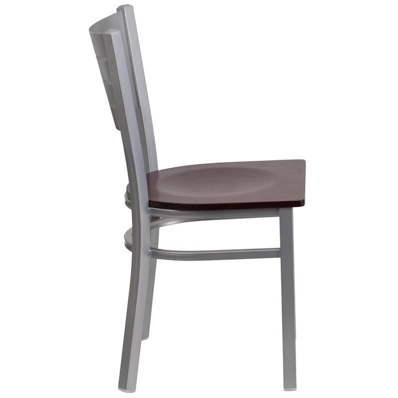Flash Furniture HERCULES Series Silver Slat Back Metal Restaurant Chair – Mahogany Wood Seat – XU-DG-60401-MAHW-GG Supply