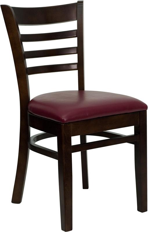 Flash Furniture HERCULES Series Ladder Back Walnut Wood Restaurant Chair – Burgundy Vinyl Seat – XU-DGW0005LAD-WAL-BURV-GG Online Hot Sale