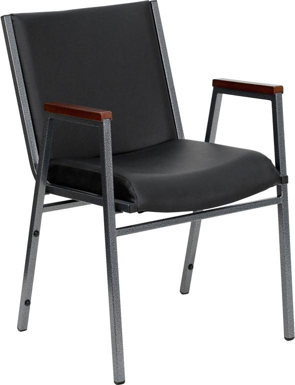 Flash Furniture HERCULES Series Heavy Duty Black Vinyl Stack Chair with Arms – XU-60154-BK-VYL-GG on Sale