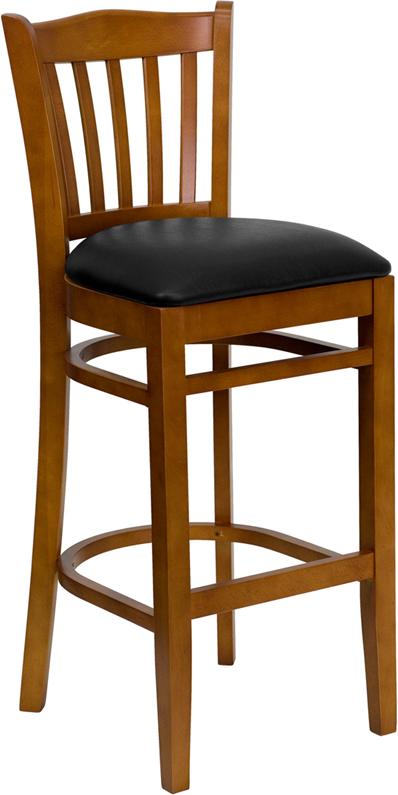 Flash Furniture HERCULES Series Vertical Slat Back Cherry Wood Restaurant Barstool – Black Vinyl Seat – XU-DGW0008BARVRT-CHY-BLKV-GG Hot on Sale