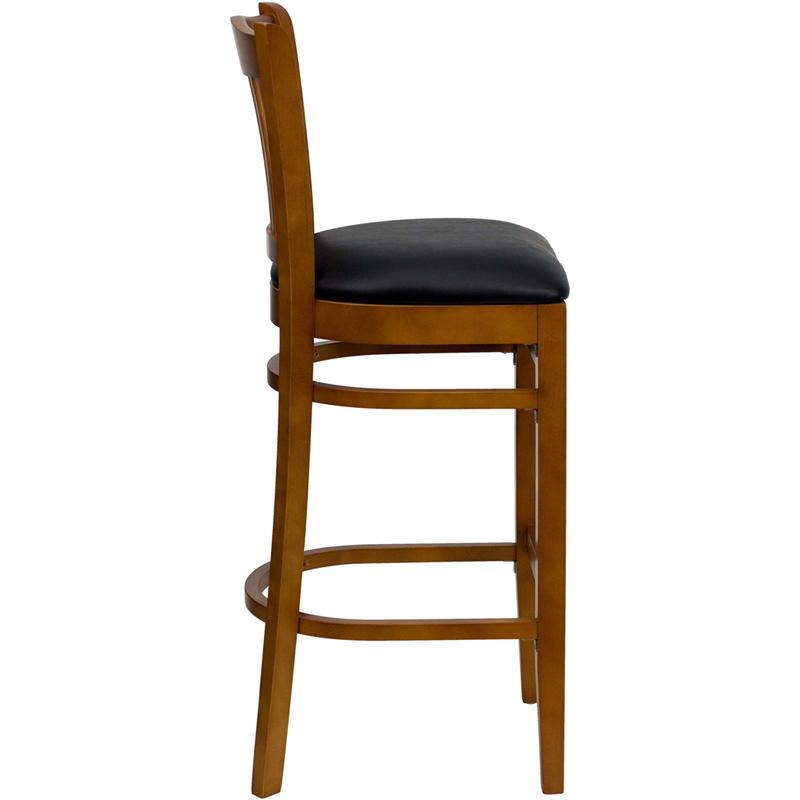 Flash Furniture HERCULES Series Vertical Slat Back Cherry Wood Restaurant Barstool – Black Vinyl Seat – XU-DGW0008BARVRT-CHY-BLKV-GG Hot on Sale
