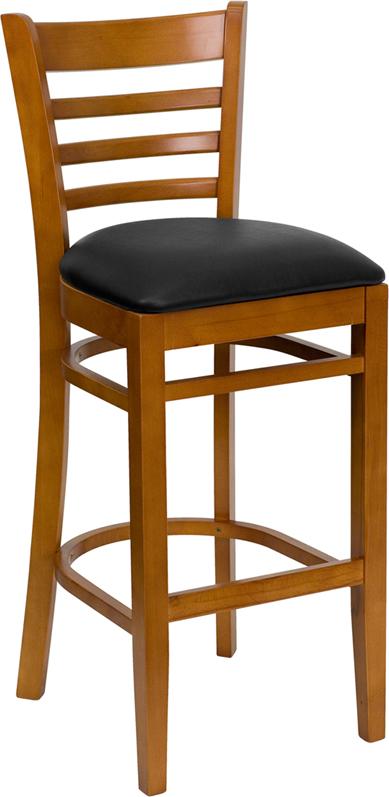 Flash Furniture HERCULES Series Ladder Back Cherry Wood Restaurant Barstool – Black Vinyl Seat – XU-DGW0005BARLAD-CHY-BLKV-GG Online now