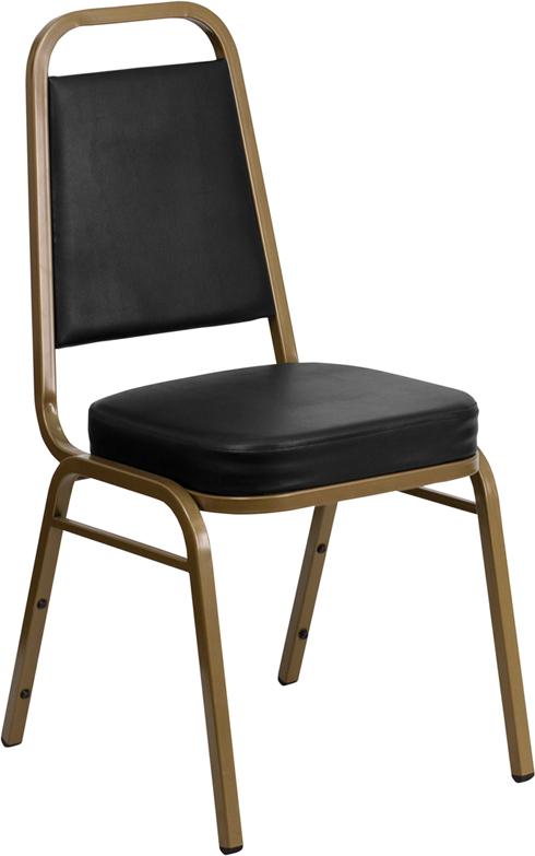 Flash Furniture HERCULES Series Trapezoidal Back Stacking Banquet Chair in Black Vinyl – Gold Frame – FD-BHF-1-ALLGOLD-BK-GG Sale