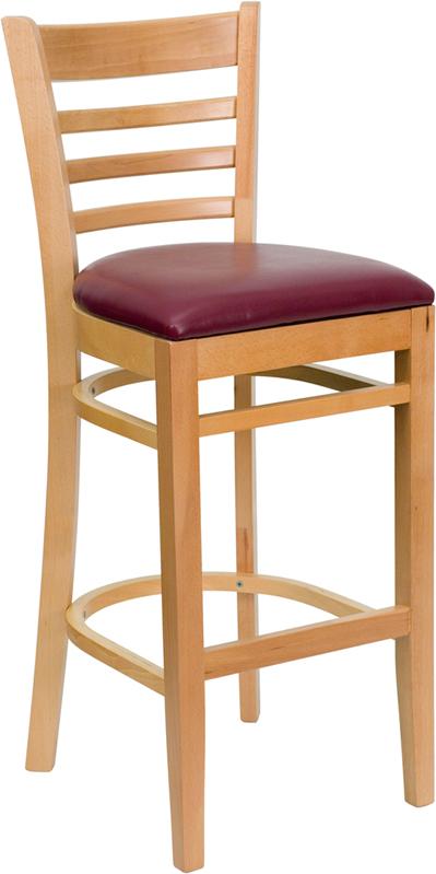 Flash Furniture HERCULES Series Ladder Back Natural Wood Restaurant Barstool – Burgundy Vinyl Seat – XU-DGW0005BARLAD-NAT-BURV-GG Supply