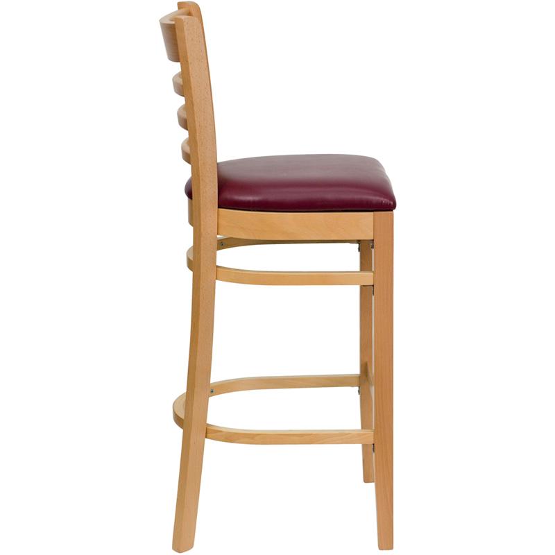 Flash Furniture HERCULES Series Ladder Back Natural Wood Restaurant Barstool – Burgundy Vinyl Seat – XU-DGW0005BARLAD-NAT-BURV-GG Supply