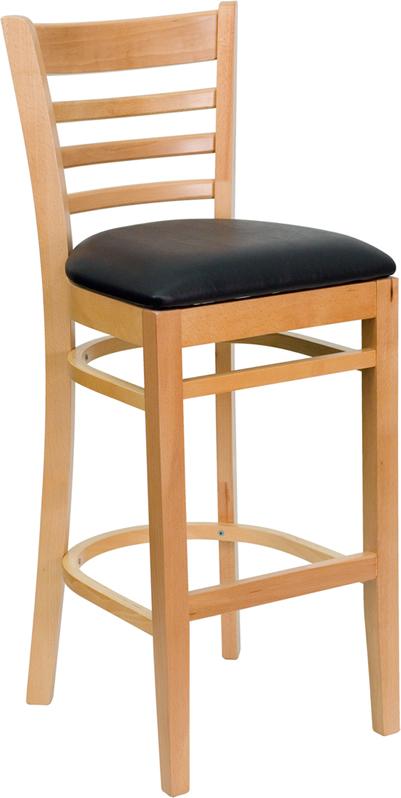 Flash Furniture HERCULES Series Ladder Back Natural Wood Restaurant Barstool – Black Vinyl Seat – XU-DGW0005BARLAD-NAT-BLKV-GG Fashion