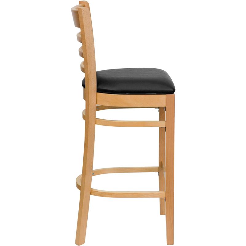 Flash Furniture HERCULES Series Ladder Back Natural Wood Restaurant Barstool – Black Vinyl Seat – XU-DGW0005BARLAD-NAT-BLKV-GG Fashion