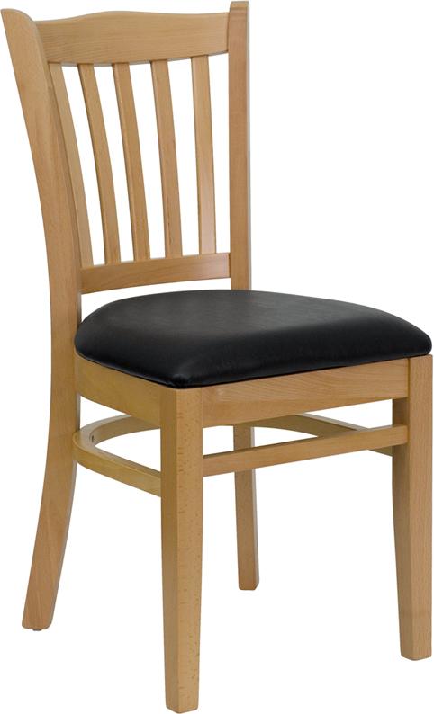 Flash Furniture HERCULES Series Vertical Slat Back Natural Wood Restaurant Chair – Black Vinyl Seat – XU-DGW0008VRT-NAT-BLKV-GG Online now