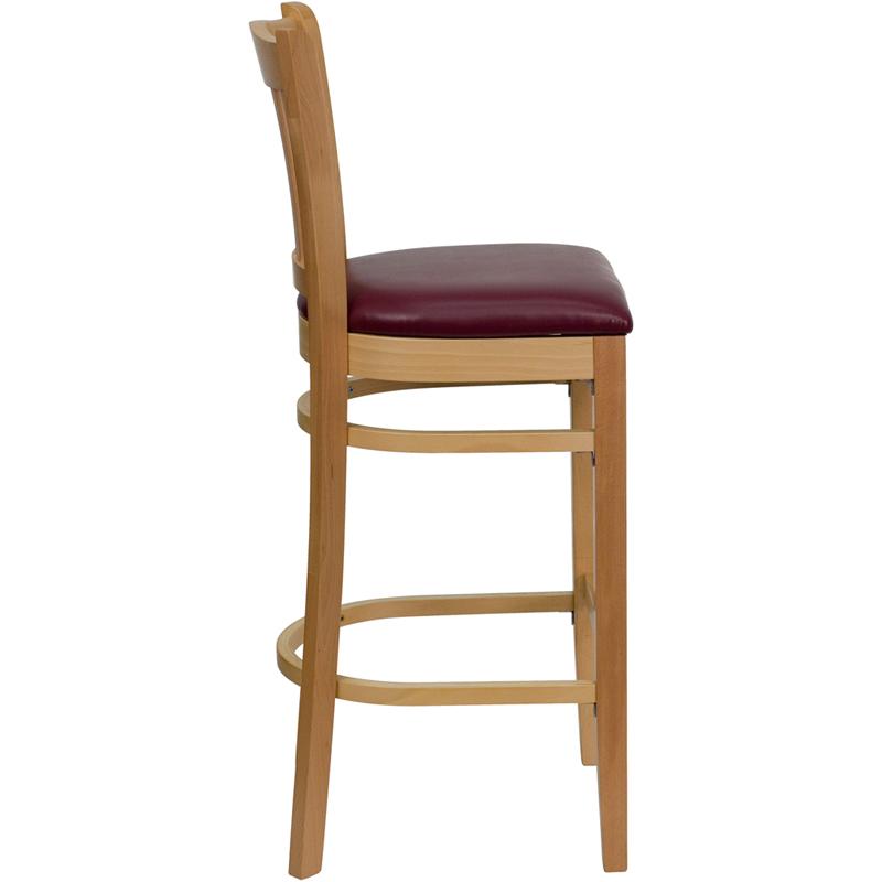 Flash Furniture HERCULES Series Vertical Slat Back Natural Wood Restaurant Barstool – Burgundy Vinyl Seat – XU-DGW0008BARVRT-NAT-BURV-GG Sale